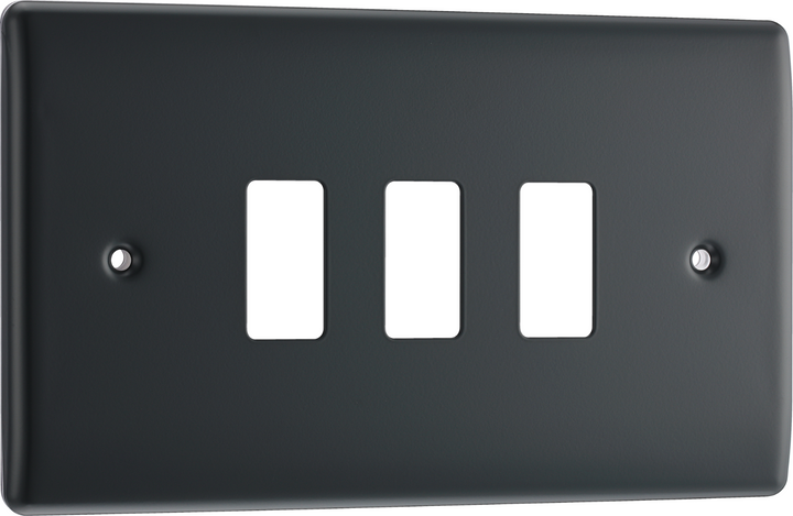 Light Switch Cover Plate Front Surround 3 Gang Module Grey Grid Face Metal BG
