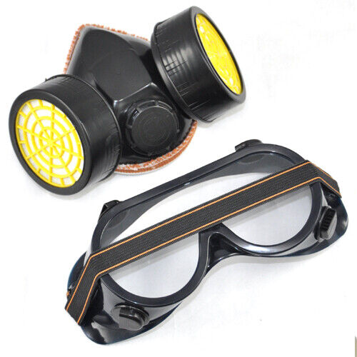 2pc Spray Paint Twin Cartridge Respirator Mask/Goggles Paint Kit Fumes Kept Out