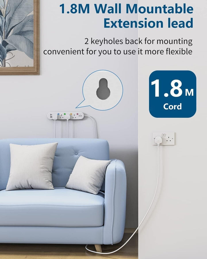 Surge Protected Extension Lead with USB Switched Plug 4 Gang Way 1.8M Type C
