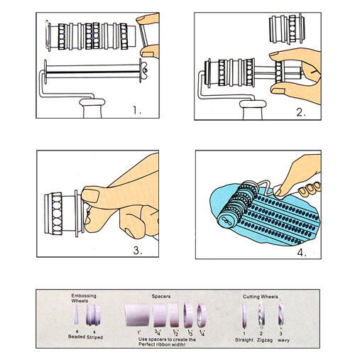 Fondant Ribbon Cutter Strip Embosser Roller Set Sugarcraft Cake Decorating