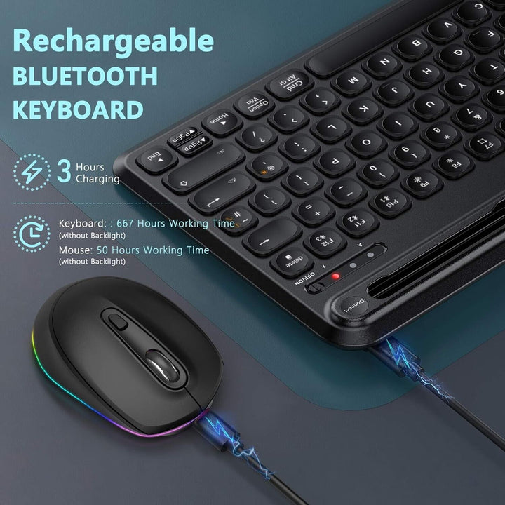 Keyboard and Mouse Set Backlit Bluetooth for Tablet iOS Android iPhone Samsung