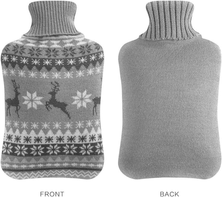 Hot Water Bottle 2 Litre with Knitted Cover Pouch Large Warm 2L Natural Rubber