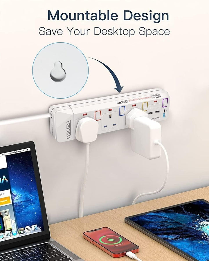 3M Surge Protected Extension Lead Switched Plug 3 Gang Way Mains & 2 USB Ports