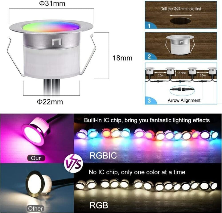 LED Decking Lights Mains RGB 240V Garden Steps Colour Chasing Patio