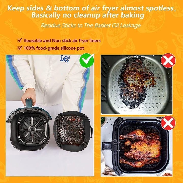 2x Silicone Pot for Air Fryer Dual Basket Liner Handle Baking Pan Fit For Ninja