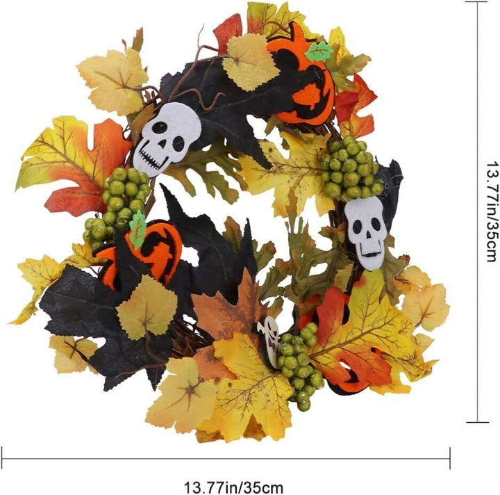 LED Halloween Door Wreath Spooky Decorations Door Hanging Outdoor Pumpkin Autumn
