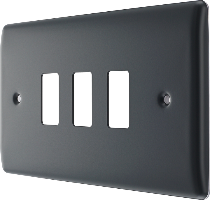 Light Switch Cover Plate Front Surround 3 Gang Module Grey Grid Face Metal BG