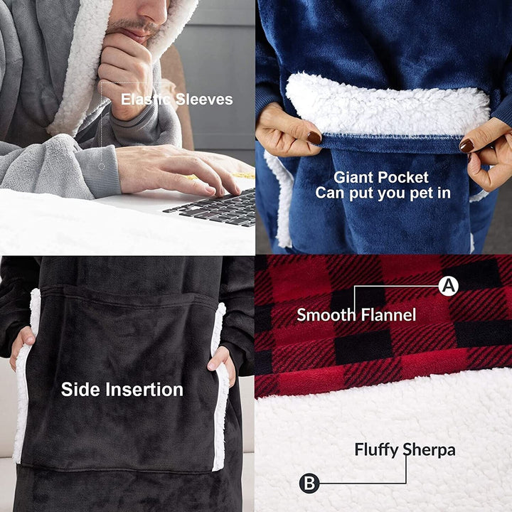 Adult Hoodie Blanket Oversized Super Soft Plush Sherpa Big Hooded Sweatshirt