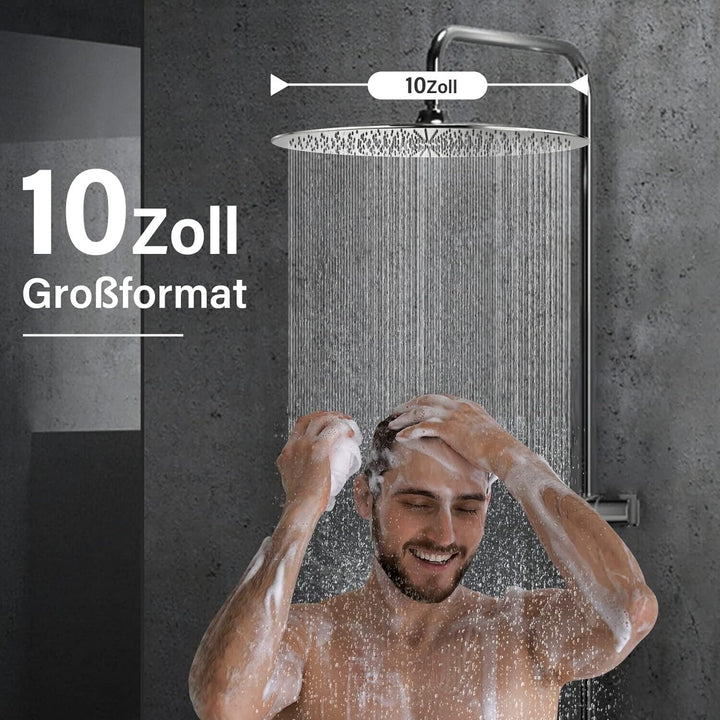Rain Shower Head Round 10" Fixed High Pressure 600 Nozzles Modern Bathroom Mount