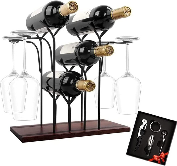Free Standing Wine Rack Metal Holder 4 Bottles Glass Kitchen Countertop Storage
