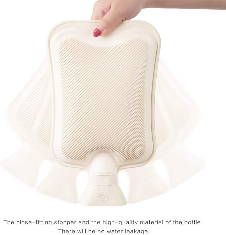 Hot Water Bottle 2 Litre with Knitted Cover Pouch Large Warm 2L Natural Rubber