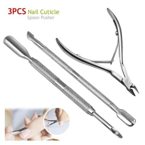 Stainless Steel Nail Cuticle Spoon Pusher Remover Cutter Nipper Clipper Cut Set