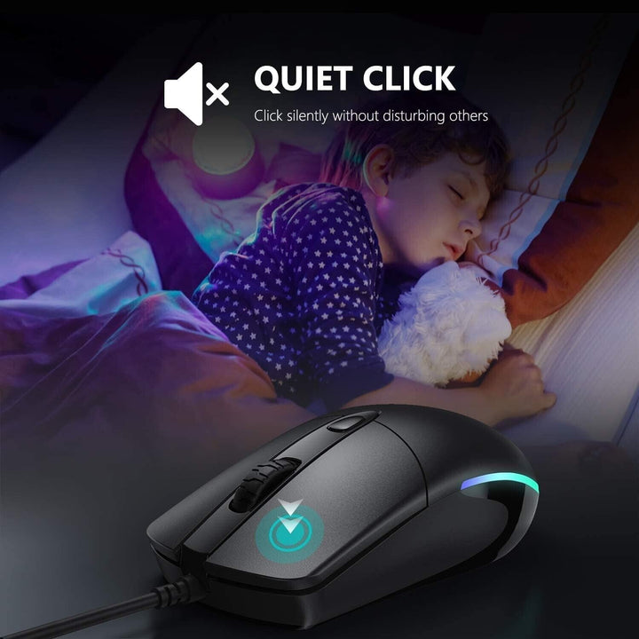 Wired Mouse Gaming for Laptop USB RGB LED Desktop PC  Computers Black TV Box