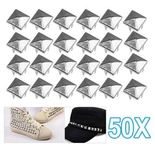 50 DIY Pyramid Square Studs Spike Spots Tacks Nailhead for Dog Collars Punk Goth