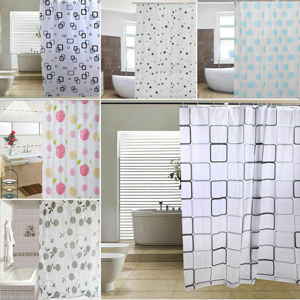 Luxury Modern Bathroom Shower Liner Curtains Extra Long with Hooks 180 x 180cm
