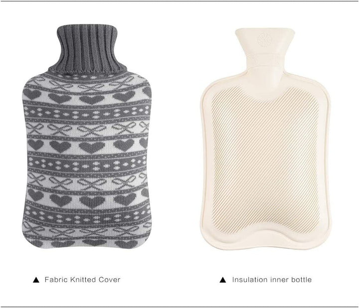 Hot Water Bottle 2 Litre with Knitted Cover Pouch Large Warm 2L Natural Rubber