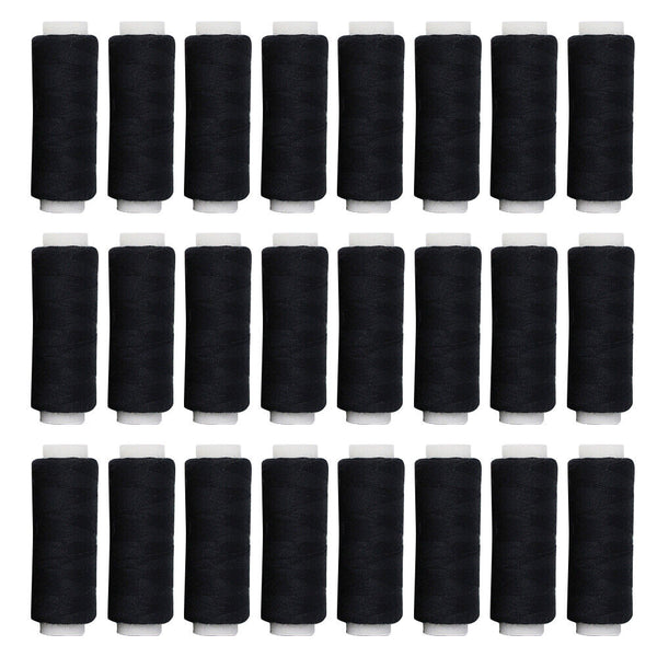 24 Black Spools Finest Quality Sewing All Purpose 100% Pure Cotton Thread Reel
