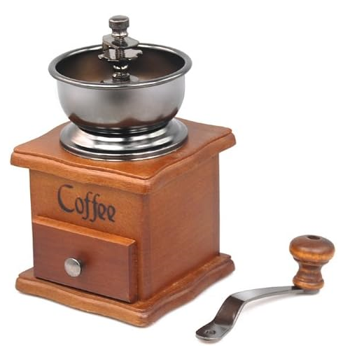 Coffee Grinder Manual Hand Bean Vintage Style Wooden Fresh Spices Mill Burr