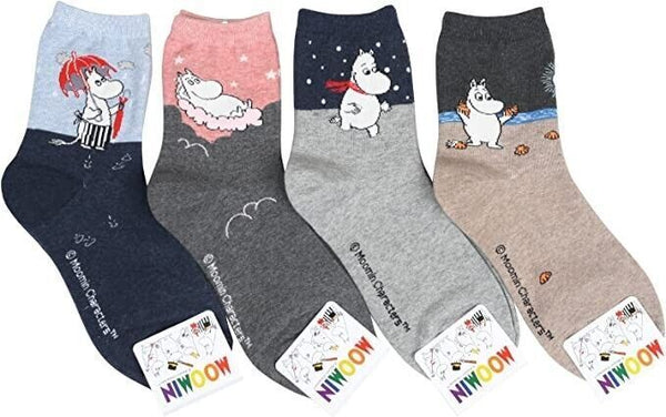 4 Pairs Moomin Womens Girls Crew Socks Cartoon Ladies Ankle Clothing Xmas Gift