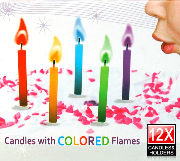 12 x Multi Coloured Flame Birthday Cake Candles Angel Party Novelty Decorations