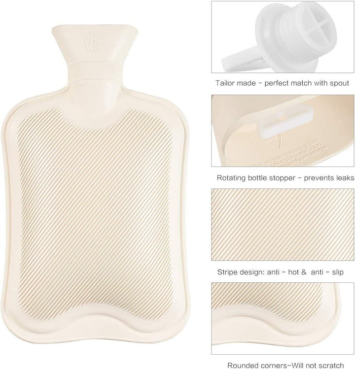 Hot Water Bottle 2 Litre with Knitted Cover Pouch Large Warm 2L Natural Rubber