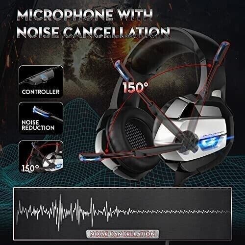 Gaming Headset with Microphone for PC Laptop PS4 Xbox One PS5 Headphones LED USB