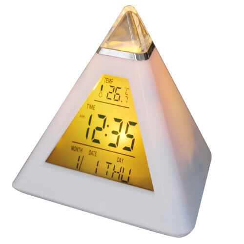 7 Colors Led Alarm Clock Electric Digital Battery Kids Bedroom Calendar Blue 