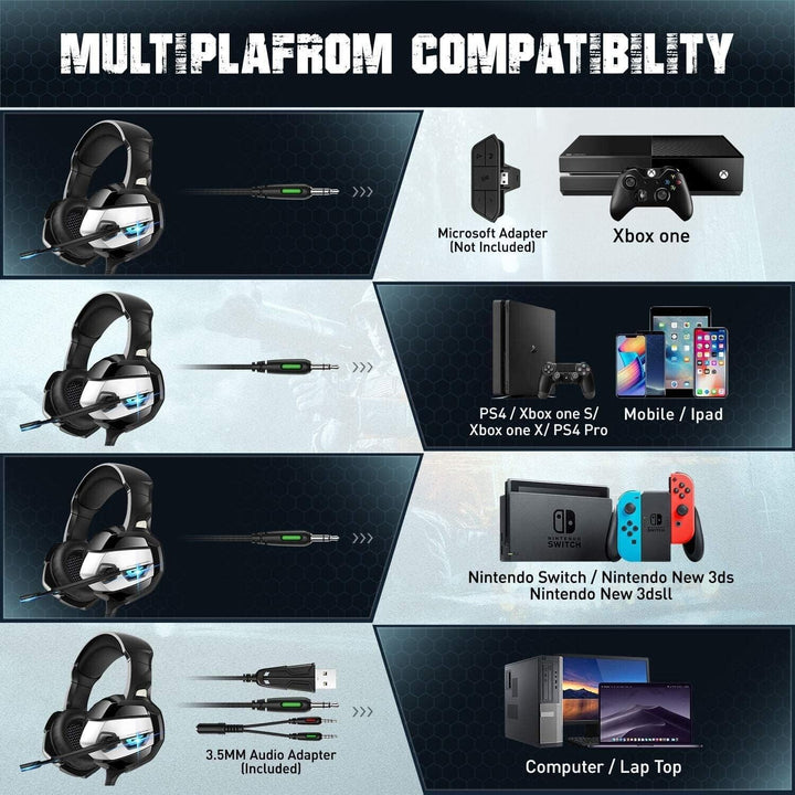 Gaming Headset with Microphone for PC Laptop PS4 Xbox One PS5 Headphones LED USB