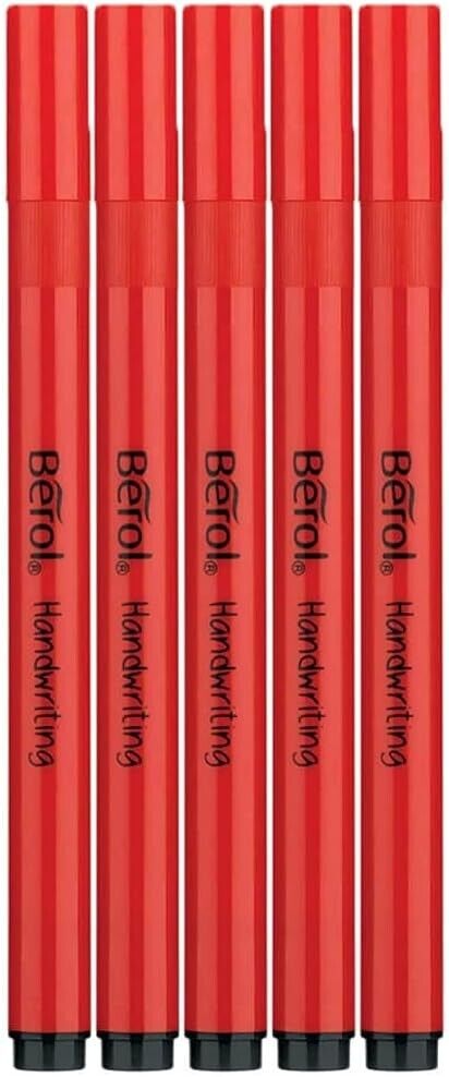 Berol Handwriting Pens Black x5 Pack Set School Writing Washable Ink Learning