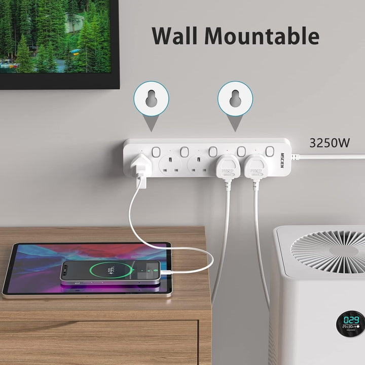 1M Surge Protected Extension Lead Switched Plug 5 Gang Way Mains Powered Cable