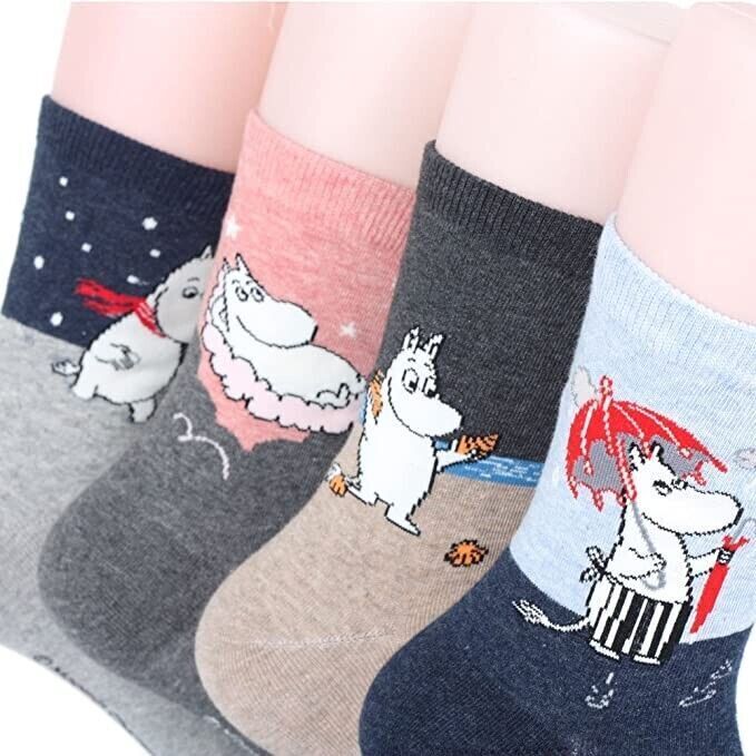 4 Pairs Moomin Womens Girls Crew Socks Cartoon Ladies Ankle Clothing Xmas Gift