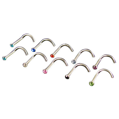 10 x Titanium Steel Nose Screw Stud Rings Rhinestone Crystal Gem Piercing Bars