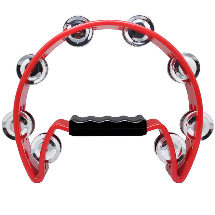 High Quality Single Half Moon Tambourine Instrument 32 Jingles Grip Handle Play