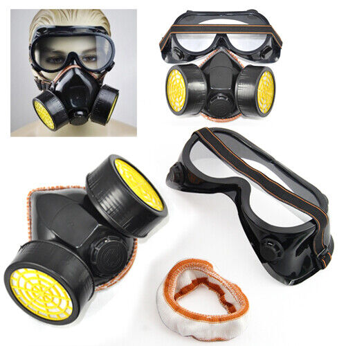 2pc Spray Paint Twin Cartridge Respirator Mask/Goggles Paint Kit Fumes Kept Out