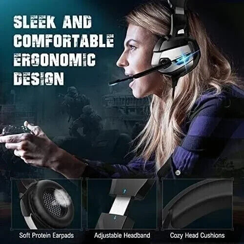 Gaming Headset with Microphone for PC Laptop PS4 Xbox One PS5 Headphones LED USB