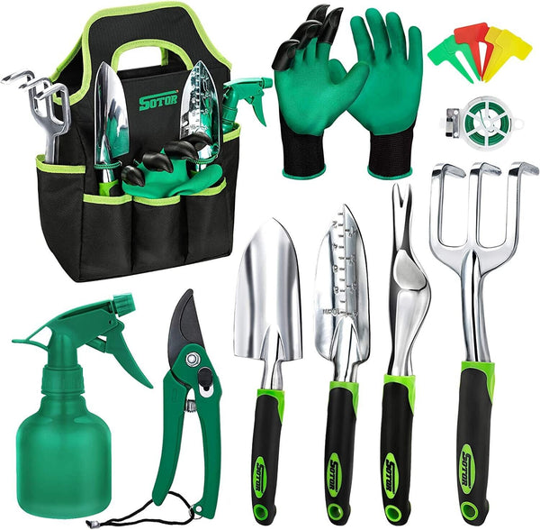 Gardening Hand Tools Set Bag Rake Trowel Spray Bottle Greenhouse 16 Piece Kit