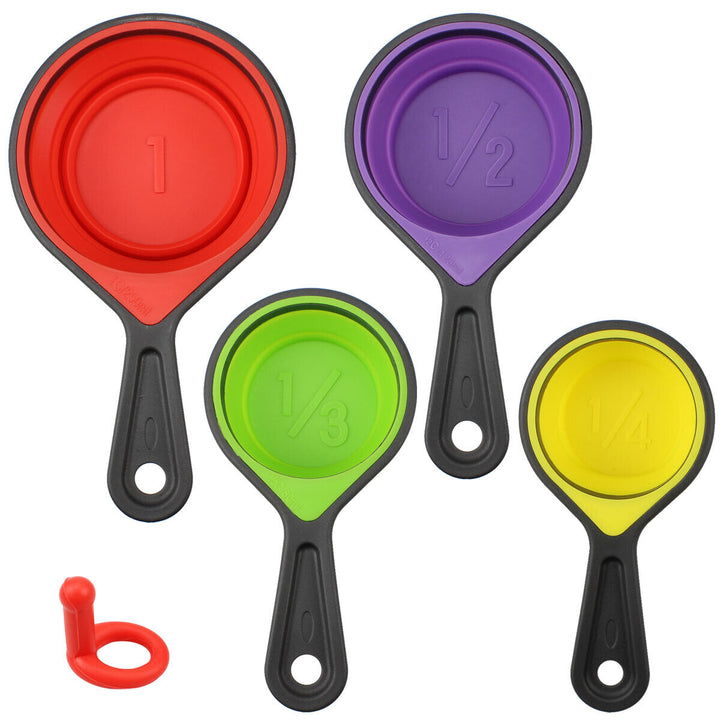 4 Collapsible Silicone Measuring Cup Spoons Kitchen Cooking Aid Set Dry/Liquid