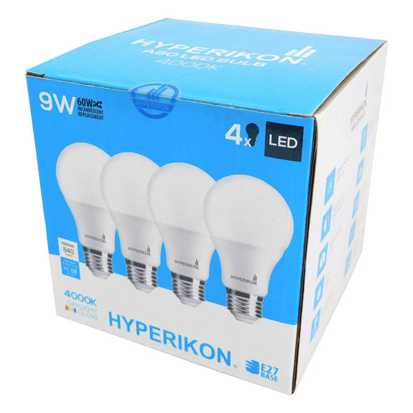 Hyperikon 4x E27 Edison Screw LED Light Bulb 9W=60W Daylight Glow Energy Saving