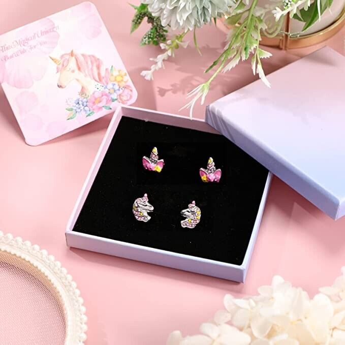 Girls Stud Earrings Set Jewellery Unicorn Boxed Womens Gift Rhinestone Kids Pair