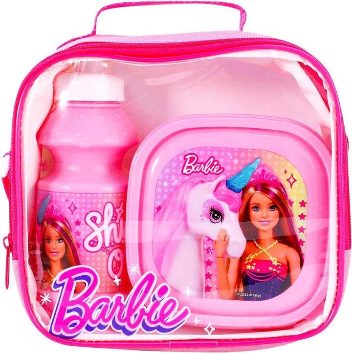 Girls Lunch Box and Bottle Set of 3 Kids Bag for School Plastic Barbie Toddler