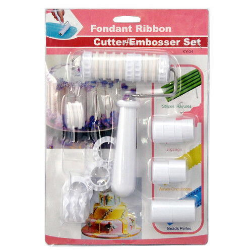 Fondant Ribbon Cutter Strip Embosser Roller Set Sugarcraft Cake Decorating