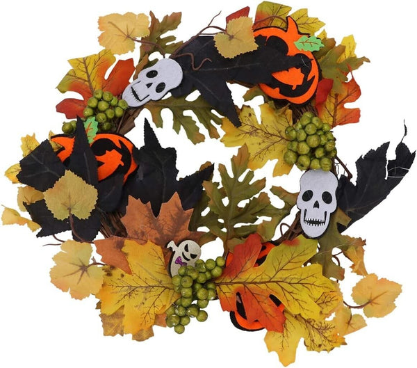 LED Halloween Door Wreath Spooky Decorations Door Hanging Outdoor Pumpkin Autumn
