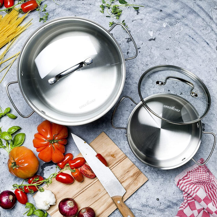 Casserole Dish with Lid Glass Stainless Steel Pot Stew Oven Soup Pasta 4.9 Litre