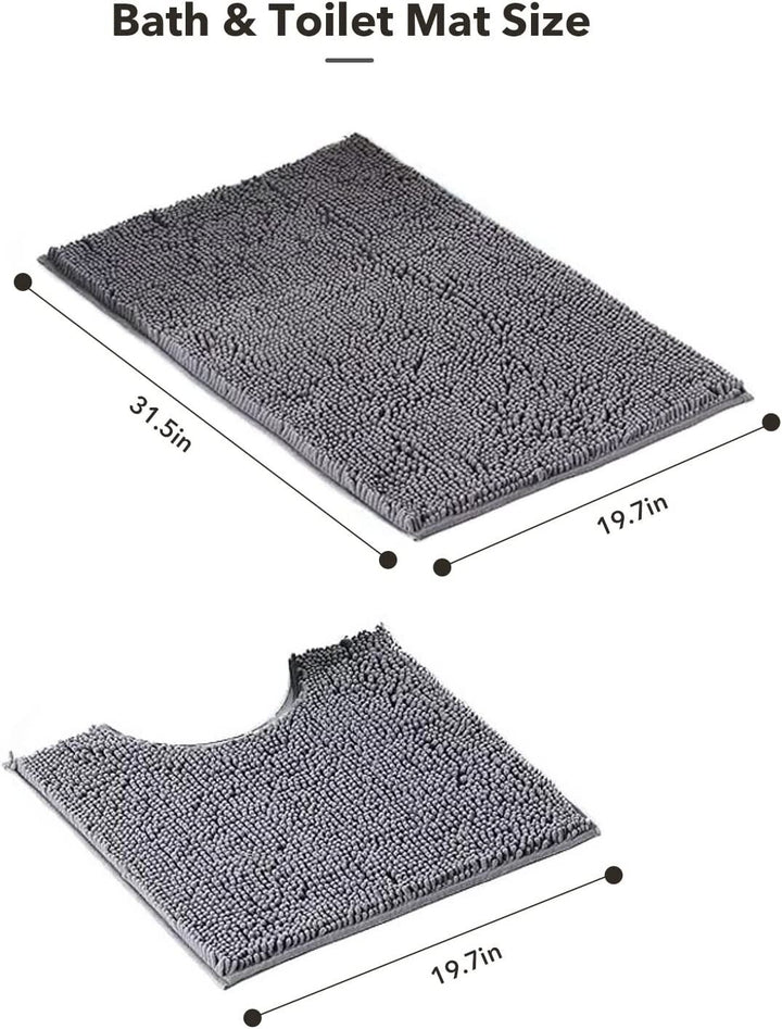 Bathroom Mat Set Non Slip 2 Piece Chenille Toilet Pedestal Rug Memory Loop