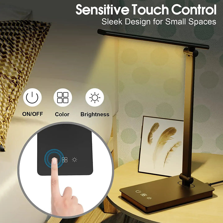 LED Desk Lamp with Wireless Charging for Phone UK Plug USB Swing Arm 5 Colour