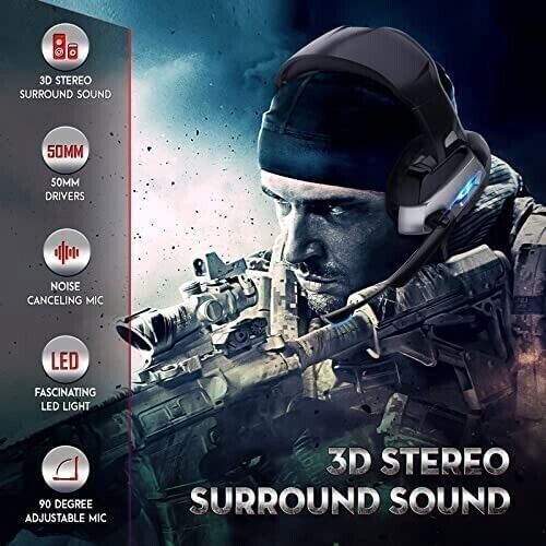 Gaming Headset with Microphone for PC Laptop PS4 Xbox One PS5 Headphones LED USB