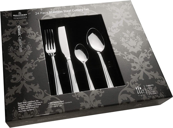Stainless Steel Cutlery Set 24 Piece Dinner Grunwerg Boxed Classic Harley Pack