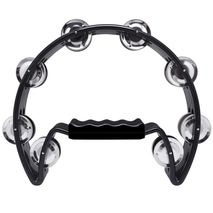 High Quality Single Half Moon Tambourine Instrument 32 Jingles Grip Handle Play