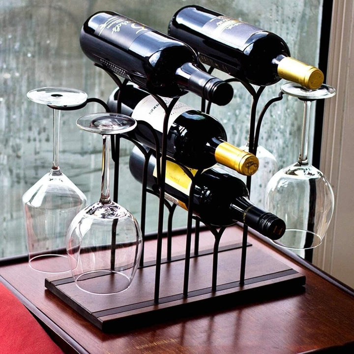 Free Standing Wine Rack Metal Holder 4 Bottles Glass Kitchen Countertop Storage