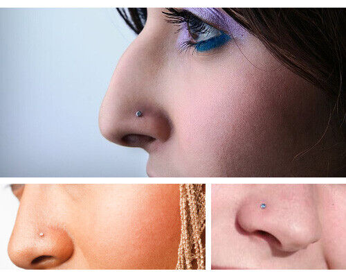 10 x Titanium Steel Nose Screw Stud Rings Rhinestone Crystal Gem Piercing Bars